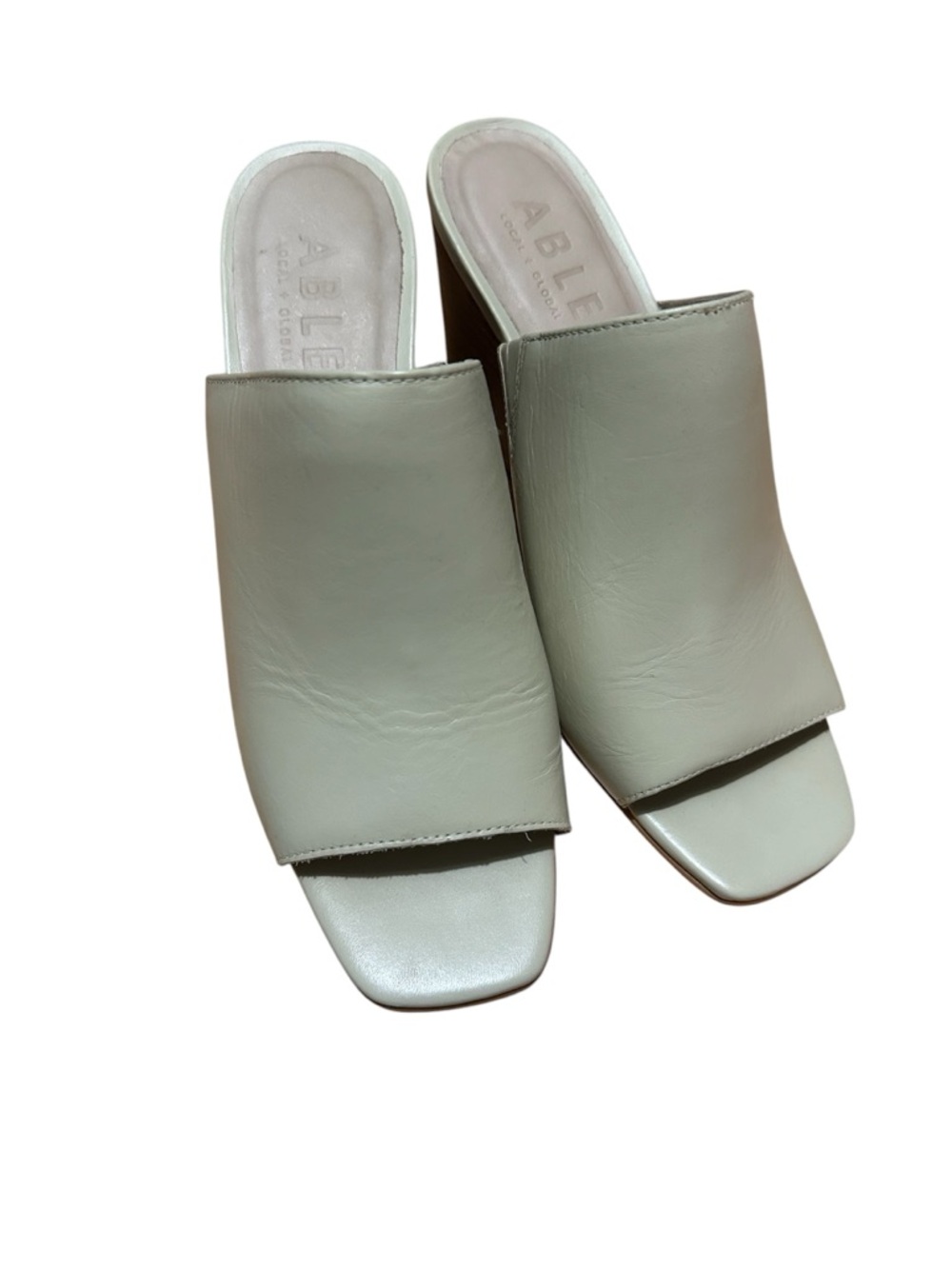 ABLE Ivory Leather Slide Sandals heels - Minimal Open-Toe Women’s Slides